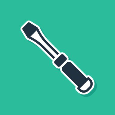 Mavi tornavida simgesi yeşil arkaplanda izole edildi. Servis aracı sembolü. Vektör.