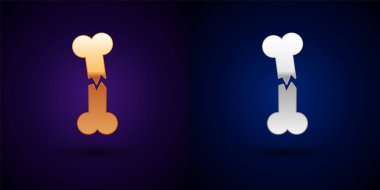 Siyah arka planda izole edilmiş altın ve gümüş insan kırık kemik ikonu. Vektör