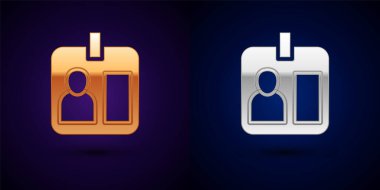 Gold ve Silver Press 'in dikey rozet ikonu siyah arkaplanda izole edildi. Medya kimlik kartı. Vektör