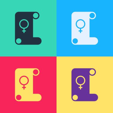 Pop Art Feminizm simgesi renk arkaplanında izole edildi. Özgürlük, bağımsızlık, eşitlik için savaş. Vektör