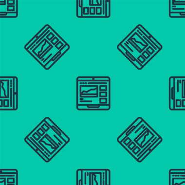 Mavi çizgi ticaret kursları simgesi yeşil arka planda izole edilmiş pürüzsüz desen. Uzaktan öğrenme finans yönetimi, hisse senedi piyasalarında mal alıp satma. Vektör.