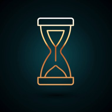 Kum tepecikli eski kum saati koyu mavi arka planda izole edilmiş. Kum saati işareti. İş ve zaman yönetimi kavramı. Vektör.