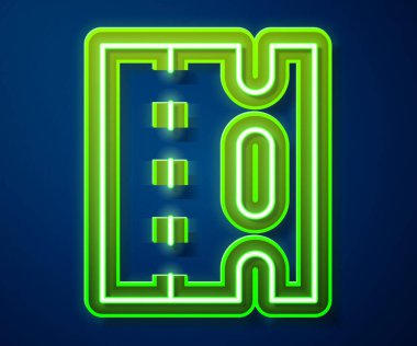 Parlayan neon hattı mavi arka planda izole edilmiş bisiklet şeridi ikonu üzerinde özel bisiklet yolculuğu. Vektör.