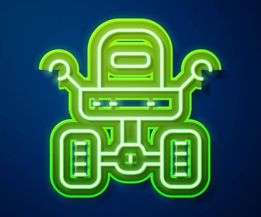 Parlayan neon hattı Mars gezgini ikonu mavi arka planda izole edildi. Uzay aracı. Ay yürüyüşü işareti. Gezegen yüzeyini incelemek için bir cihaz. Vektör.