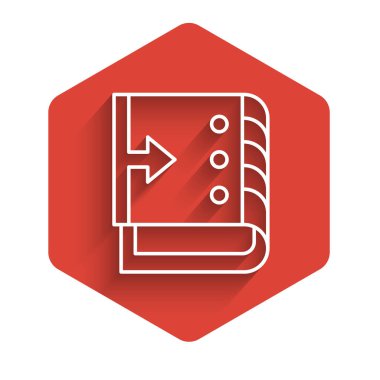 Beyaz çizgi Ses Karıştırıcı simgesi uzun gölgeli izole edilmiş. DJ ekipman kaydırma düğmeleri. Konsol karıştırılıyor. Kırmızı altıgen düğmesi. Vektör.