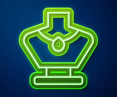 Manken ikonunda parlayan neon çizgisi kolye mavi arkaplanda izole edildi. Vektör