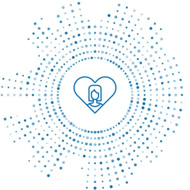 Beyaz arka planda izole edilmiş mavi çizgili kalp. Venüs sembolü. Bir kadın ya da organizmanın sembolü. Soyut çember rastgele noktalar. Vektör