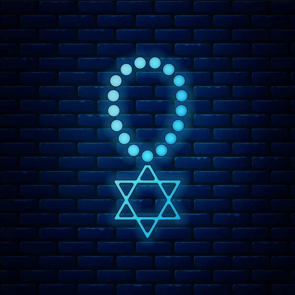 闪闪发光的霓虹灯项链上的链条图标孤立在砖墙背景 犹太教的象征 以色列的象征 珠宝和配件 — 图库矢量图片