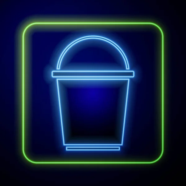 Glowing Neon Bucket Icon Isolated Blue Background Vector — Stock Vector