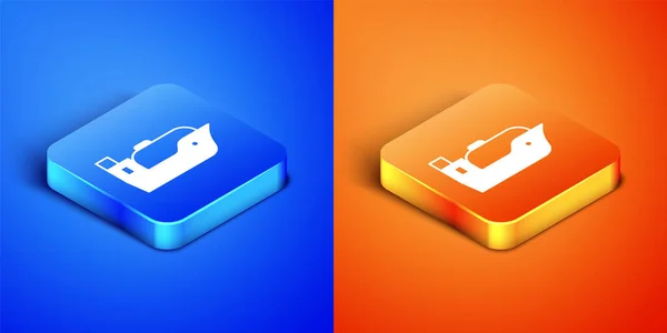 Isometric Oil Tanker Ship Icon Isolated Blue Orange Background Square — Stock Vector