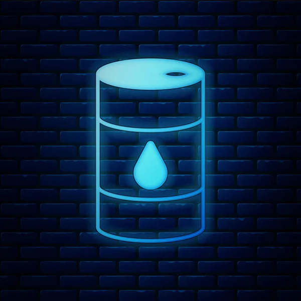 Glowing Neon Barrel Oil Icon Isolated Brick Wall Background Vector — Stock Vector