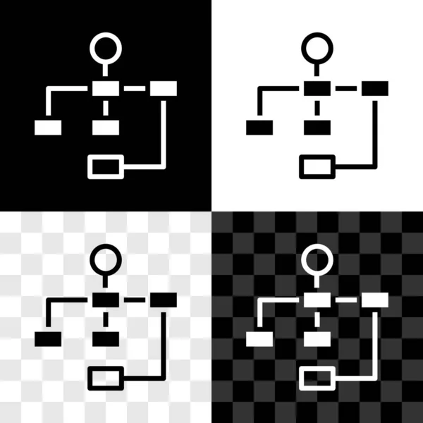 Definir Hierarquia Negócios Organograma Gráfico Infográficos Ícone Isolado Preto Branco — Vetor de Stock