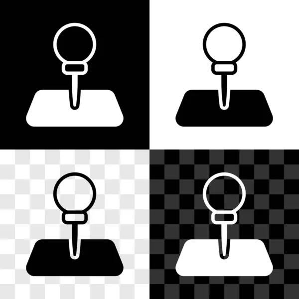 Establecer Push Pin Icono Aislado Blanco Negro Fondo Transparente Signo — Vector de stock