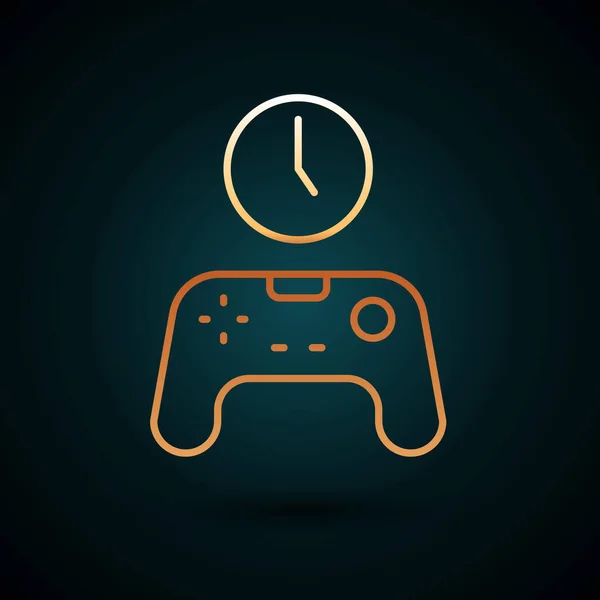 Золота Лінія Gamepad Значка Часу Ізольована Темно Синьому Фоні Час — стоковий вектор