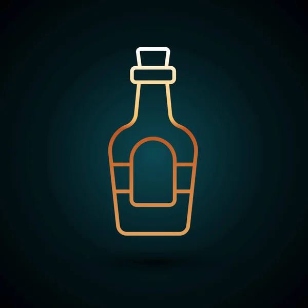 Zlatá Linie Alkohol Nápoj Rum Láhev Ikona Izolované Tmavomodrém Pozadí — Stockový vektor