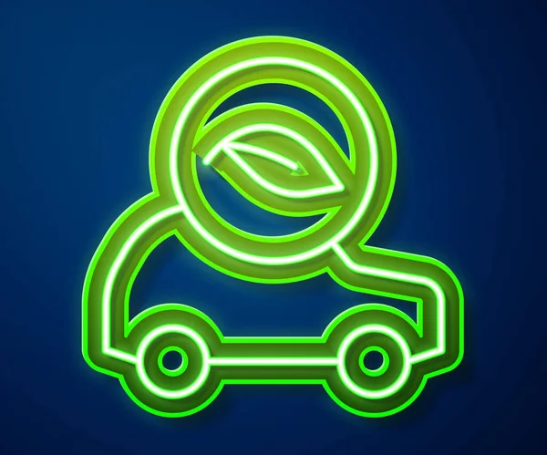 Glowing Neon Line Eco Car Concept Drive Leaf Icon Isolated — Stock Vector