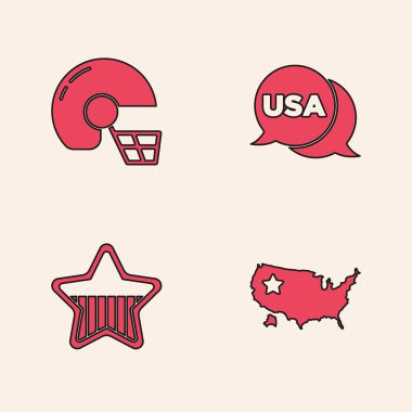 Amerikan haritası, Amerikan futbol kaskı, Bağımsızlık Günü ve ikonu hazırla. Vektör