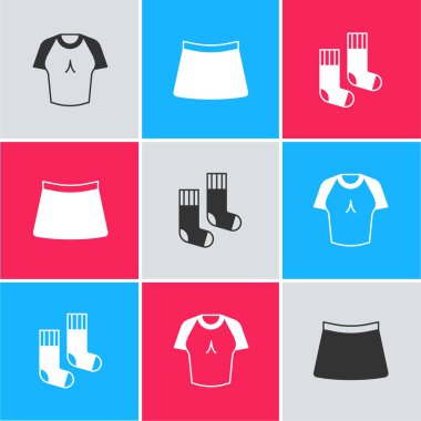 Tişört, etek ve çorap ikonu hazırla. Vektör