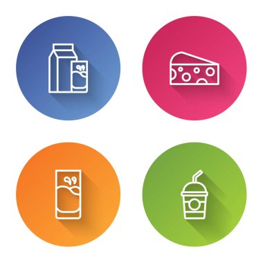 Kefir, Peynir, Sütlü Bardak ve Milkshake için paket hazırla. Renkli daire düğmesi. Vektör