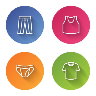 Çizgi pantolon, atlet, erkek iç çamaşırı ve tişörtü. Renkli daire düğmesi. Vektör