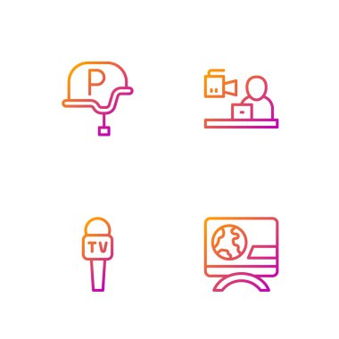 Son dakika haberleri, mikrofon, savaş muhabiri ve... Renk simgeleri. Vektör