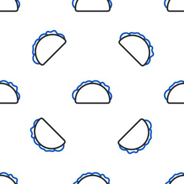 Tortilla ikonlu Taco hattı beyaz arka planda izole edilmiş. Geleneksel Meksika fast food menüsü. Renkli taslak konsepti. Vektör