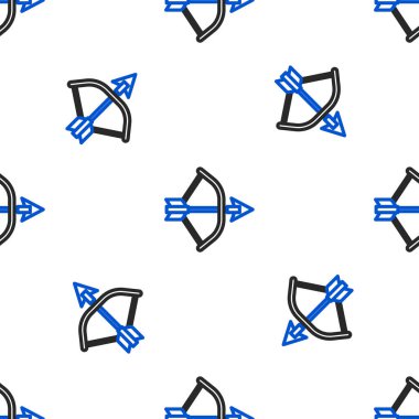 Ok ve yay simgesinde çizgi beyaz zemin üzerinde izole edilmiş kusursuz desen. Renkli taslak konsepti. Vektör