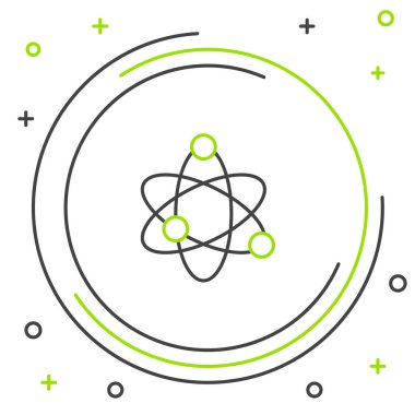 Satır Atom simgesi beyaz arkaplanda izole edildi. Bilimin, eğitimin, nükleer fiziğin, bilimsel araştırmaların sembolü. Renkli taslak konsepti. Vektör