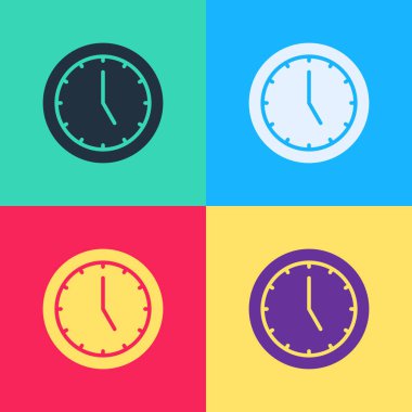 Pop Art Clock simgesi renk arkaplanında izole edildi. Zaman sembolü. Vektör.