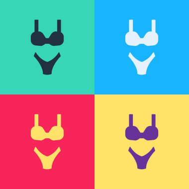 Pop Art Summer plaj mayo ikonu renkli arka planda izole edilmiş. Plaj kadını modası. Vektör