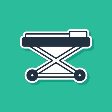 Mavi Sedye simgesi yeşil arkaplanda izole edildi. Hastanenin tıbbi sedyesi. Vektör