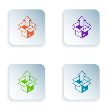 Beyaz arkaplanda renk açma simgesi izole edildi. Kare düğmelere renkli simgeleri yerleştir. Vektör