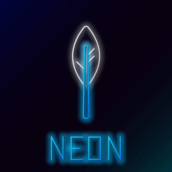 Glödande Neon Linje Indiska Fjäder Ikon Isolerad Svart Bakgrund Infödd — Stock vektor