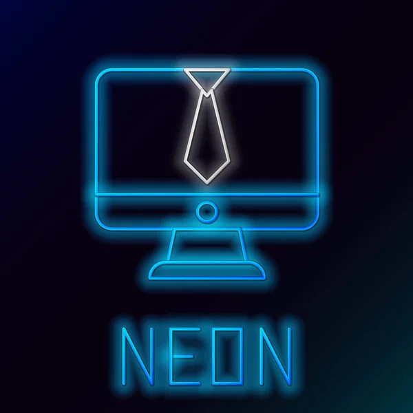 Linea Neon Luminosa Icona Videoconferenza Isolata Sfondo Nero Riunione Online — Vettoriale Stock