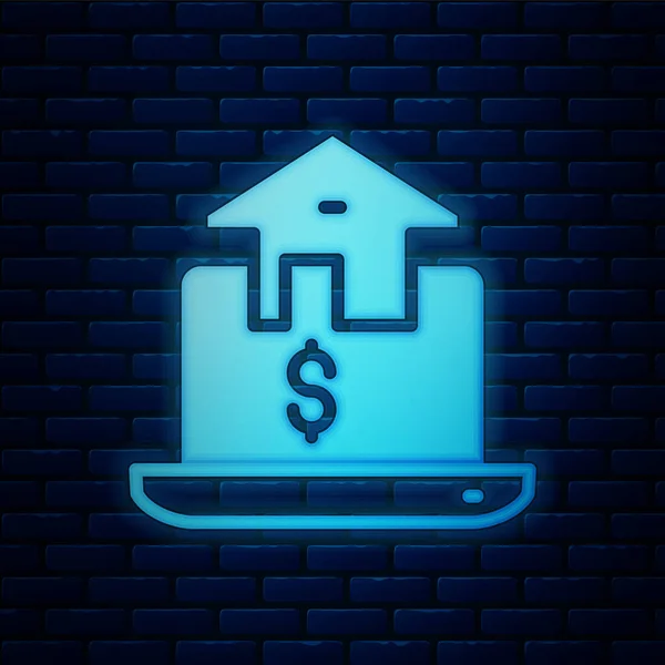 Glowing Neon Online Real Estate House Browser Icon Locked Brick — 스톡 벡터
