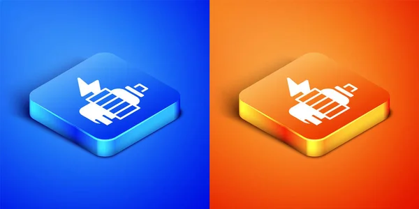 Isometric Electric Motor Icon Isolated Blue Orange Background Square Button — Stock Vector