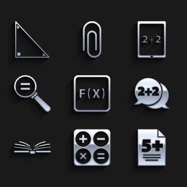 Fonksiyon matematiksel sembolünü, Hesap Makinesini, Test sınav kağıdını, denklem çözeltisini, Açık Kitabı, Hesaplamayı, Hesap Makineli Tableti ve Üçgen simgesini ayarla. Vektör