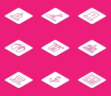 Mezar taşlı bir mezar taşı, yerdeki kürek, ölü beden, tabela, eski mezar odası, tabut ve çiçek gül ikonu. Vektör