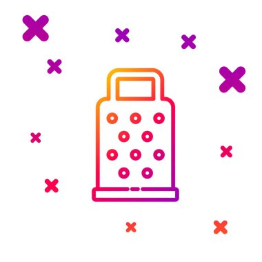 Renk çizgisi Grater simgesi beyaz arkaplanda izole edildi. Mutfak sembolü. Mutfak aletleri. Çatal bıçak seti. Kademeli rastgele dinamik şekiller. Vektör.