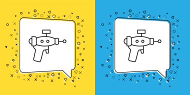 Ray silahı ikonu sarı ve mavi arkaplanda izole edildi. Lazer silahı. Uzay silahı. Vektör.