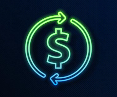 Parlak neon hattı finansal büyüme ve dolar para ikonu mavi arka planda izole edildi. Gelirleri arttırıyorum. Vektör.