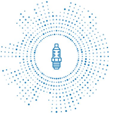 Mavi çizgi araba buji simgesi beyaz arkaplanda izole edildi. Araba elektrikli mumu. Soyut çember rastgele noktalar. Vektör.