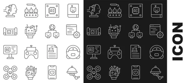 Set Line Kellnerroboter Staubsaugerroboter Computer Api Schnittstelle Prozessor Mit Mikroschaltungen — Stockvektor