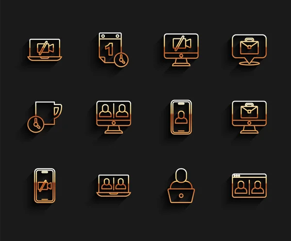 Definir Linha Câmera Vídeo Desligado Celular Conferência Bate Papo Laptop —  Vetores de Stock
