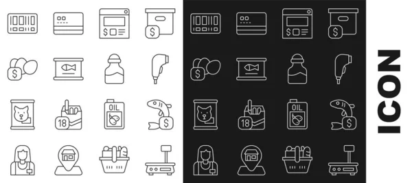 Set Line Elektronische Waage Preisschild Für Fisch Scanner Scannt Barcode — Stockvektor