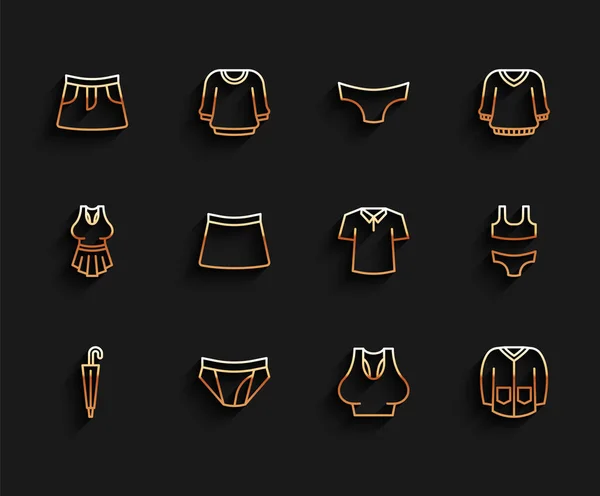 セットライン傘 男性パンツ スカート セーター シャツのアイコン ベクトル — ストックベクタ