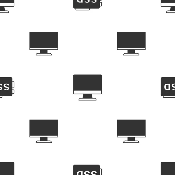 Ssd Karte Computerbildschirm Und Nahtloses Muster Einstellen Vektor — Stockvektor