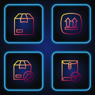 Satır Zarfı ve İşaretleme, Karton Karton Kutu, ve bu taraf yukarı. Renk simgeleri. Vektör