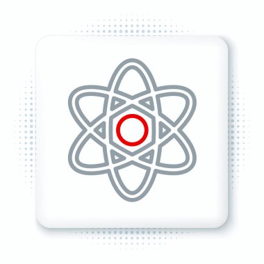 Satır Atom simgesi beyaz arkaplanda izole edildi. Bilimin, eğitimin, nükleer fiziğin, bilimsel araştırmaların sembolü. Renkli taslak konsepti. Vektör.