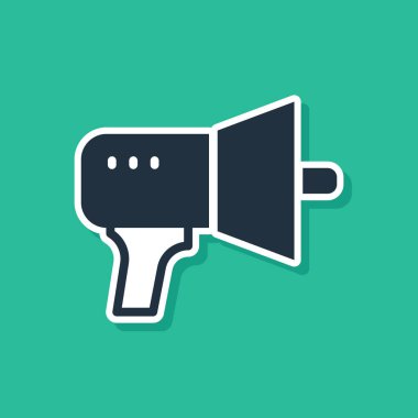 Yeşil arkaplanda mavi megafon simgesi izole edildi. Sözcü işareti. Vektör